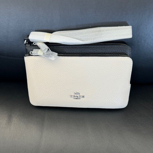 Coach Double Zip Wallet Silver/Chalk/Black - Picture 1 of 11
